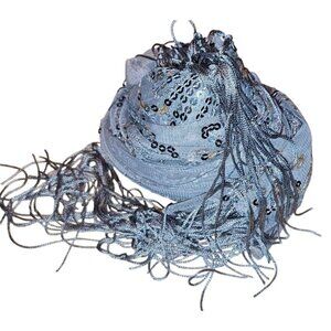 Vintage Elegant Silver Sequined Lace Scarf With Fringe